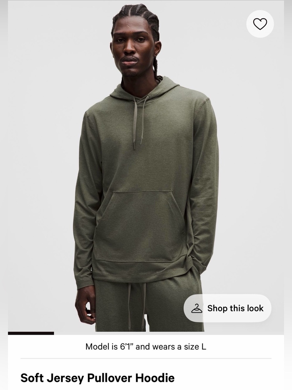 Lululemon Soft Jersey Hoodie. Men’s XS. Heathered Army Green. NWOT.